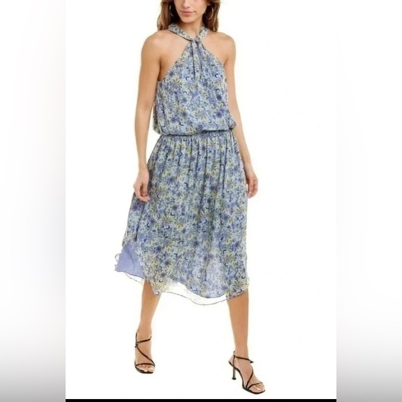 NWT Ramy Brook Kent Daisy Printed Midi Dress In Blue Size Medium - Picture 1 of 12